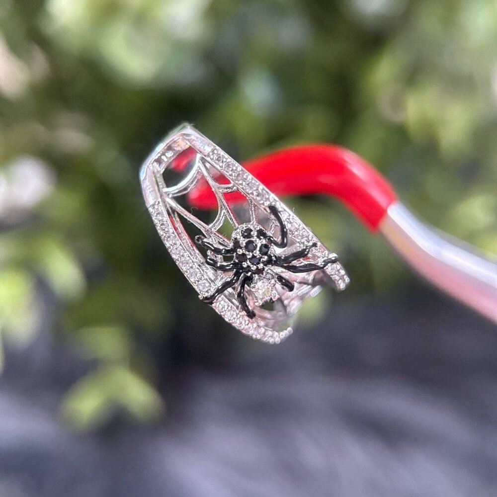 Silver Spider‎ Rhinestones Ring - Picture 4 of 6